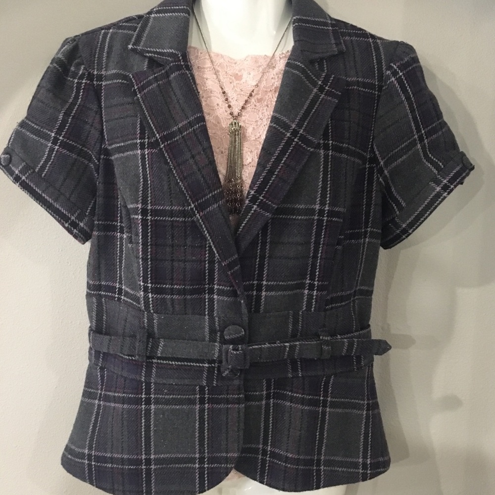 Maurices gray purple plaid blazer Large